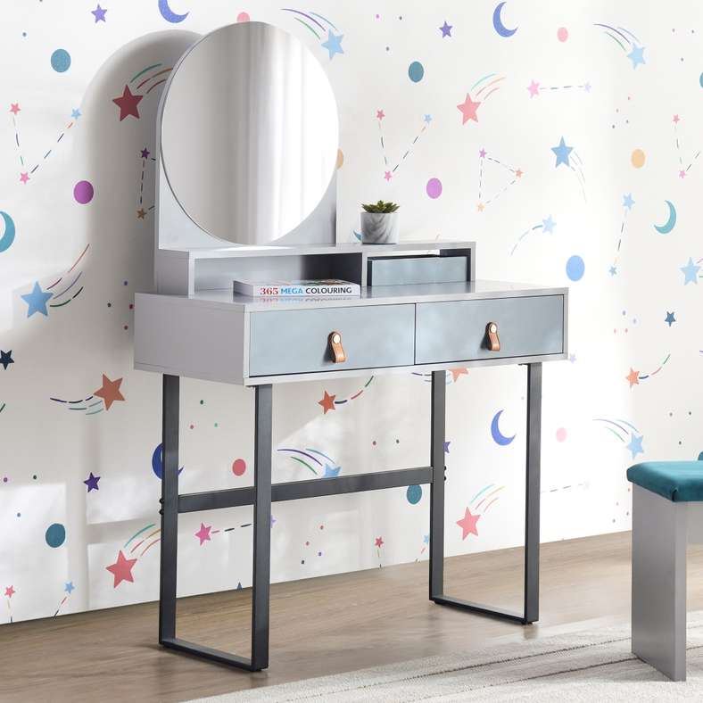 Pan Home خزانة أطفال باللون الرمادي الفاتح والأزرق مع مرآة