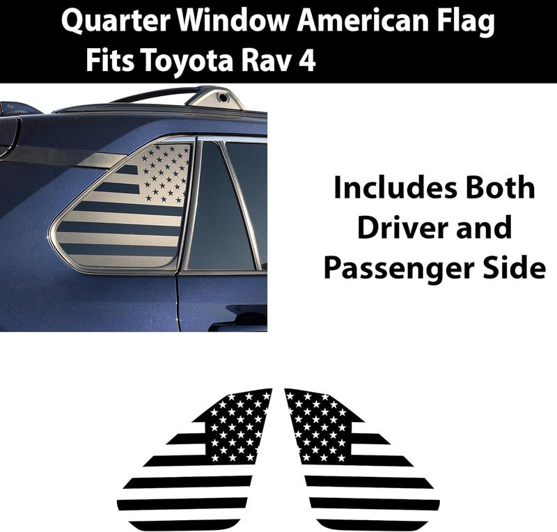 BOGAR TECH DESIGNS Precut American Flag Rear Side Quarter Window Decals for Toyota Rav4 2019-2021, Matte Black - Image 3