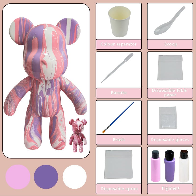 Coniuty Diy (Pink+White+Violet  9 Inch) Fluid Bear + Bear Keychain Figure Paint Set For Creative Graffiti Art Multicolor Painting - Image 3