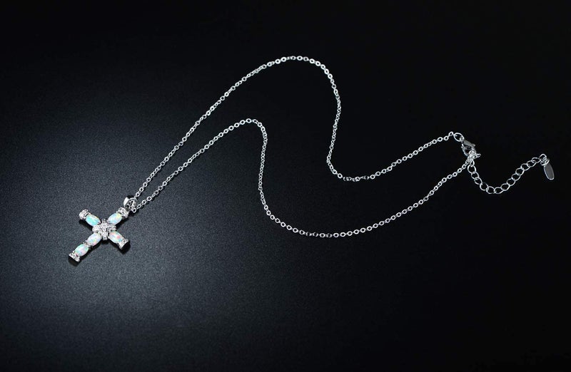 Barzel 18K White Gold Plated Created Fire Opal Cross Necklace (White Gold) - Image 5