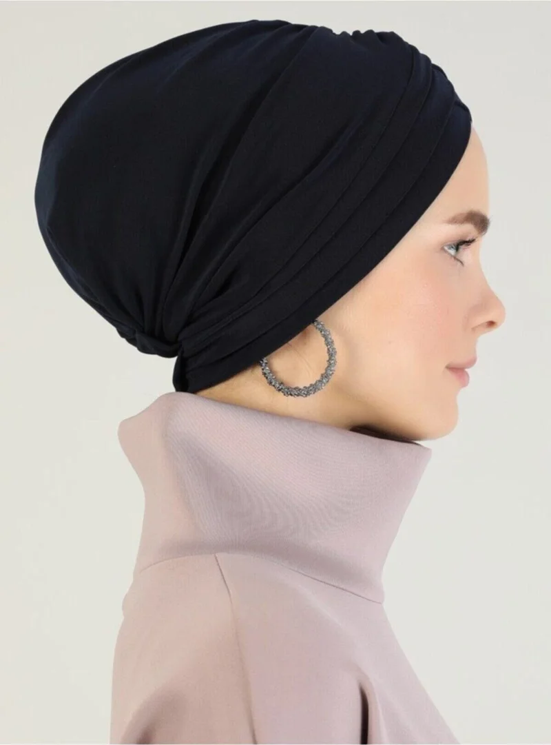 Naciye Sultan Hijab Cross Sea Bonnet Three-Striped Ready-made Headscarf Navy Blue