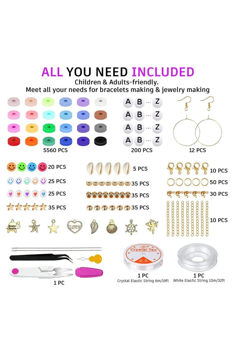 SYKON Bracelet making kit, 6000+ Clay Beads for Bracelet Making - DIY Jewelry Set with Pendant Charms, Elastic Strings, 24 Colors Flat Preppy Beads for Bracelets, Necklace, Earrings - Image 2