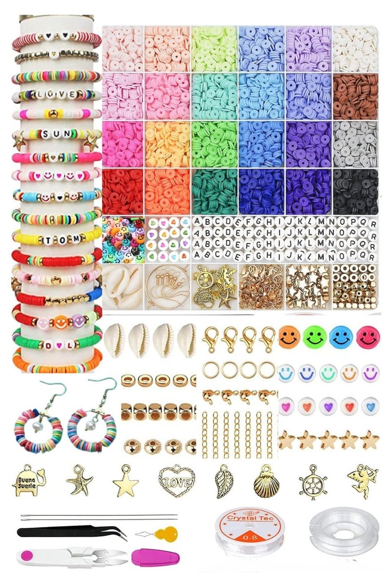 SYKON Bracelet making kit, 6000+ Clay Beads for Bracelet Making - DIY Jewelry Set with Pendant Charms, Elastic Strings, 24 Colors Flat Preppy Beads for Bracelets, Necklace, Earrings - Image 1