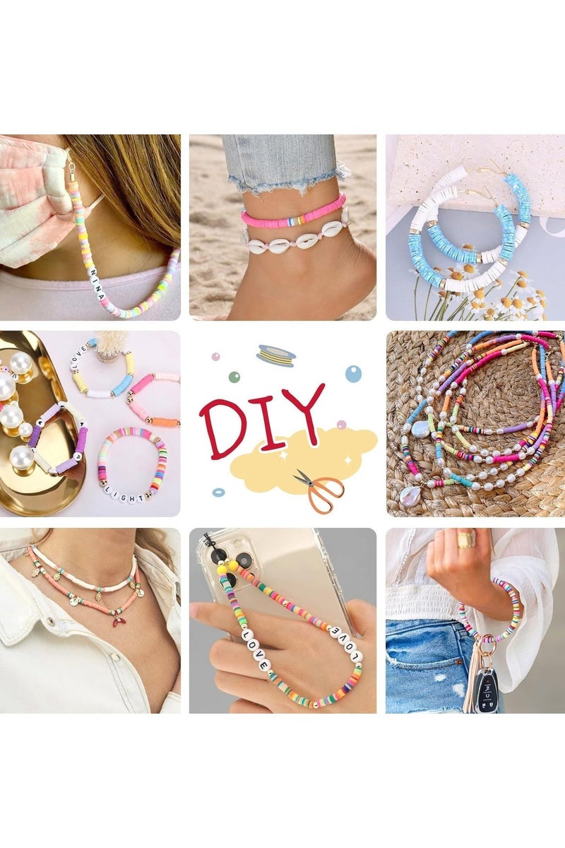 SYKON Bracelet making kit, 6000+ Clay Beads for Bracelet Making - DIY Jewelry Set with Pendant Charms, Elastic Strings, 24 Colors Flat Preppy Beads for Bracelets, Necklace, Earrings - Image 3