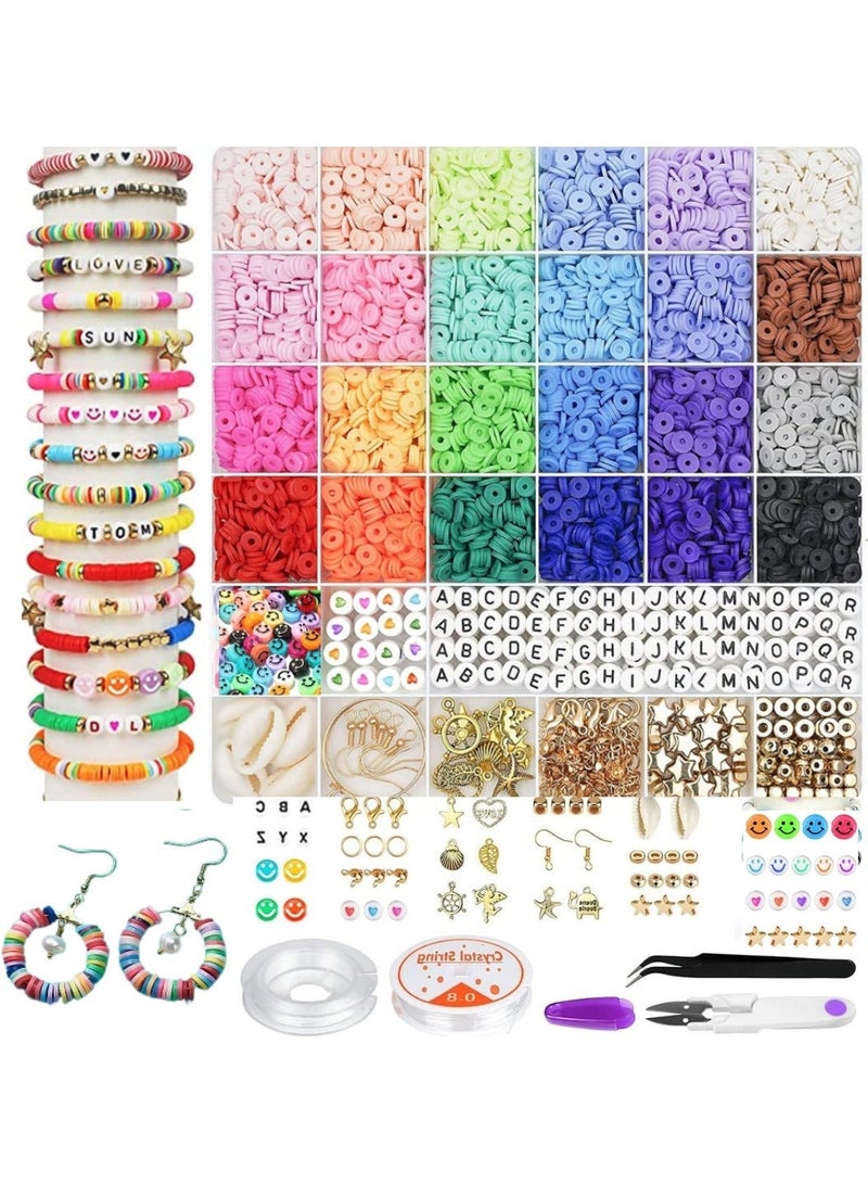 SYKON Bracelet making kit, 6000+ Clay Beads for Bracelet Making - DIY Jewelry Set with Pendant Charms, Elastic Strings, 24 Colors Flat Preppy Beads for Bracelets, Necklace, Earrings - Image 5
