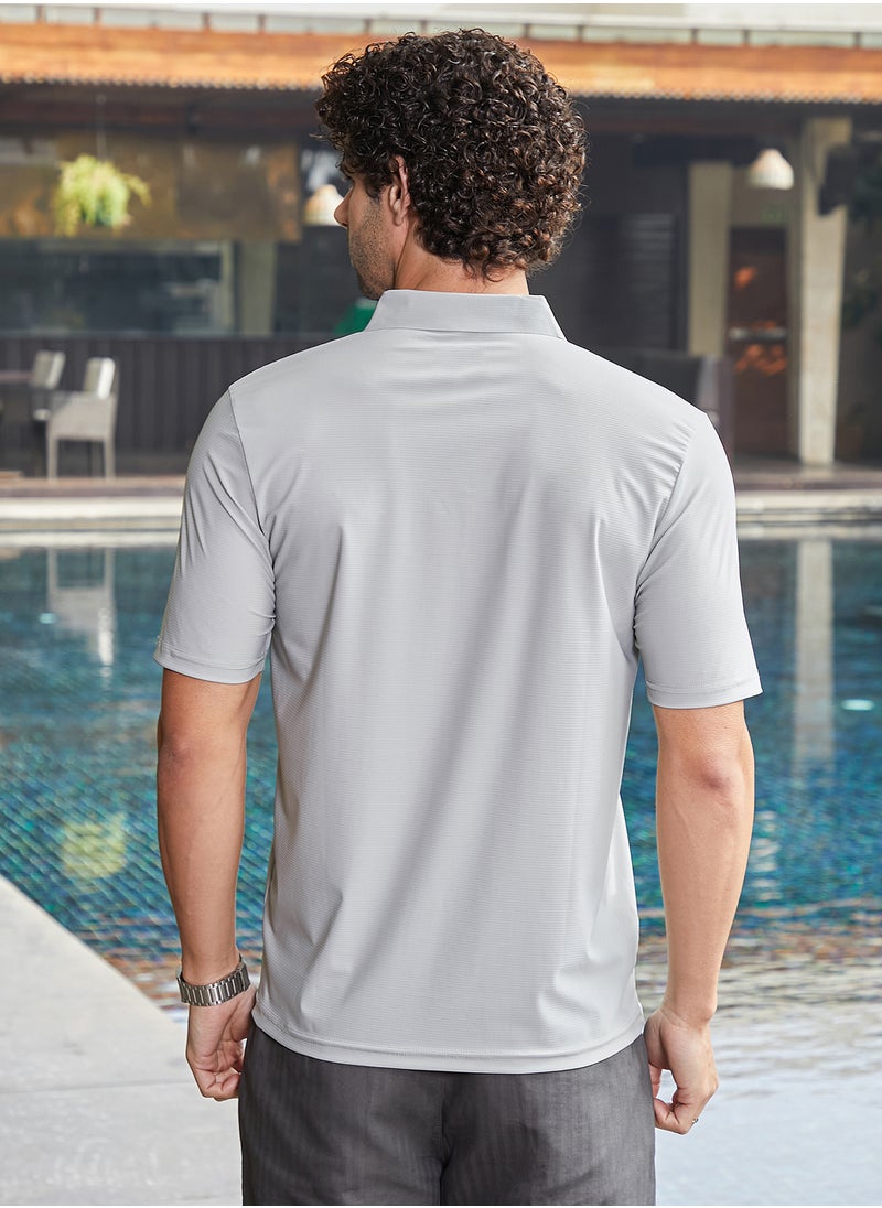Campus Sutra Men's Coin Grey Seamless Waffle Polo T-Shirt  - Image 5
