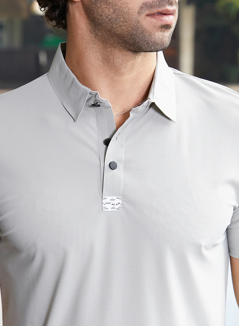 Campus Sutra Men's Coin Grey Seamless Waffle Polo T-Shirt