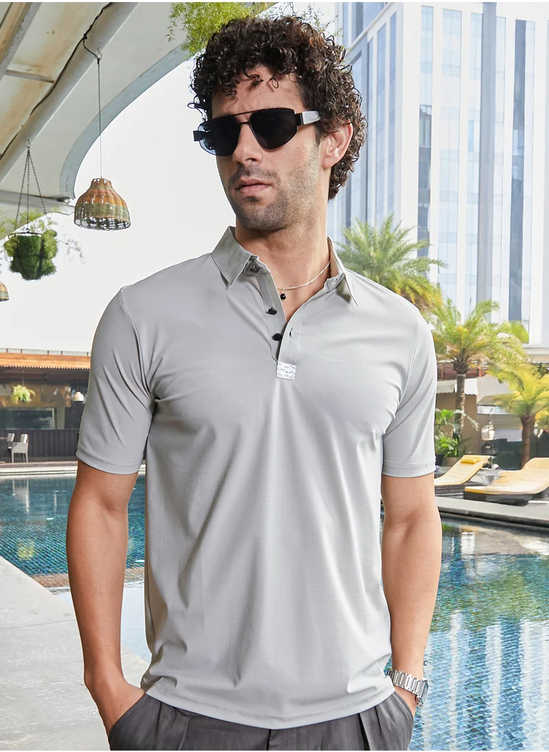 كامبوس سوترا Men's Coin Grey Seamless Waffle Polo T-Shirt