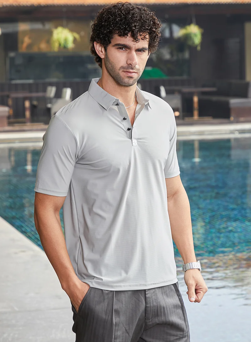 Campus Sutra Men's Coin Grey Seamless Waffle Polo T-Shirt