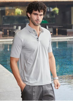 كامبوس سوترا Men's Coin Grey Seamless Waffle Polo T-Shirt  - Image 3