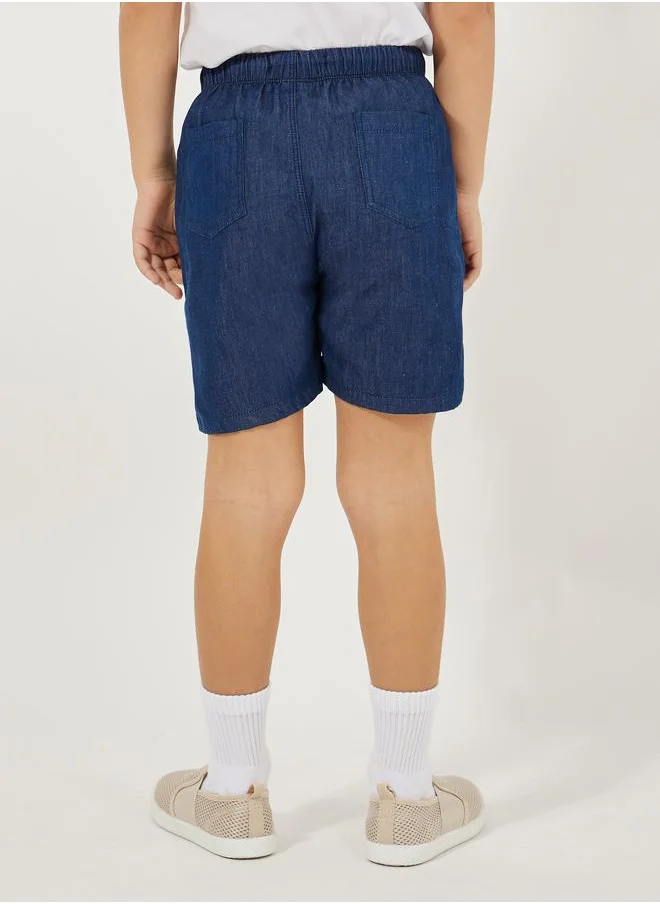 Styli Solid Denim Shorts with Drawstrings