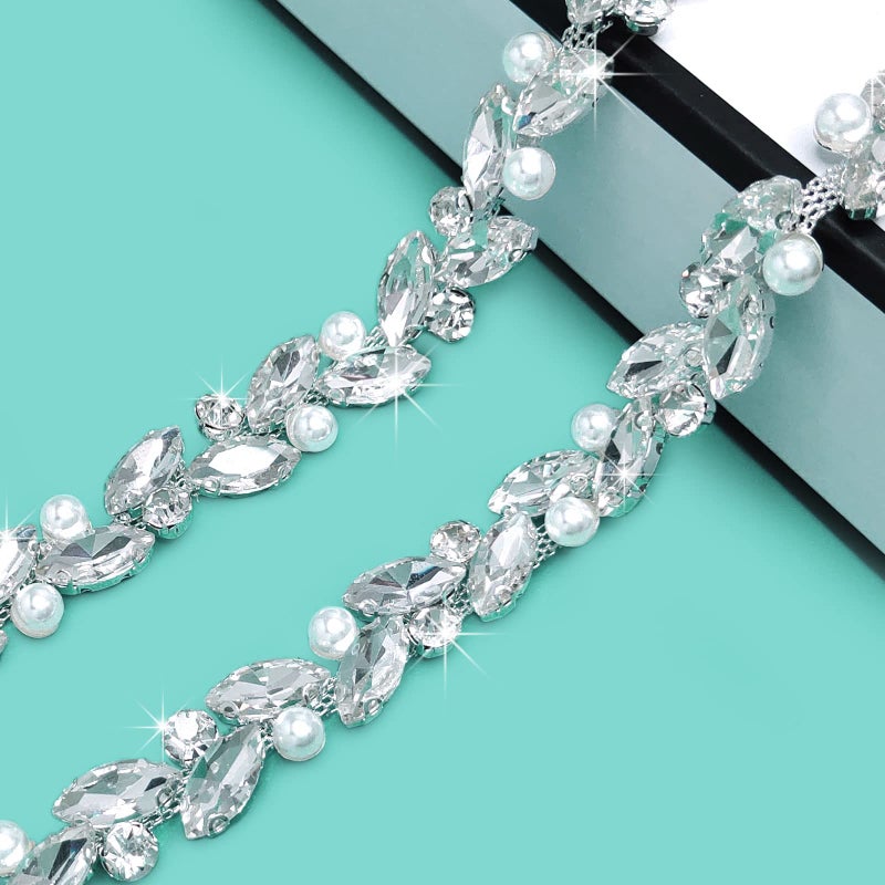 Yhsheen Yhsheen 1 Yard Rhinestone Trim Diamond Crystal Rhinestone Chain Sparkly Rhinestone Applique for Wedding Party Decoration  Bridal Costume Embellishment Clothing Accessories
