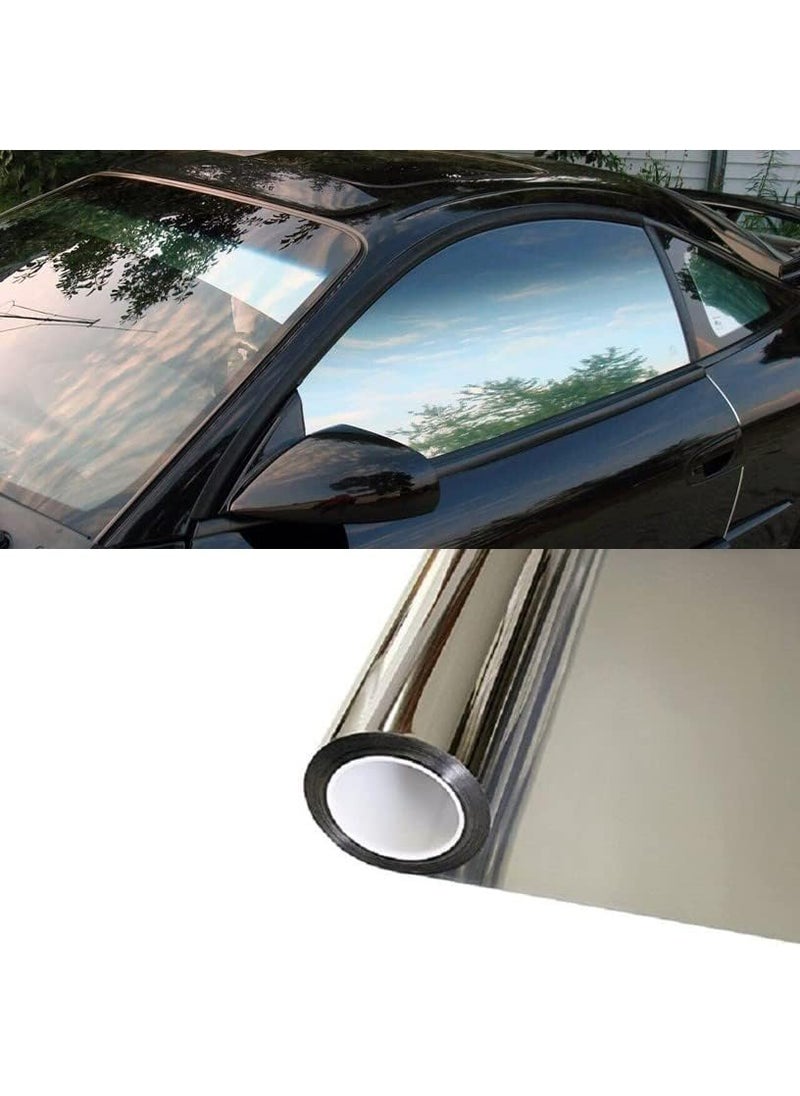AMAZBIRD AMAZBIRD 75 VLT Chrome Silver Window Tint Film 20in X 6ft Privacy Tint Glass Cling Coverings UV Reflective Sun Blocking Heat Control NonAdhesive Window Shades Film 