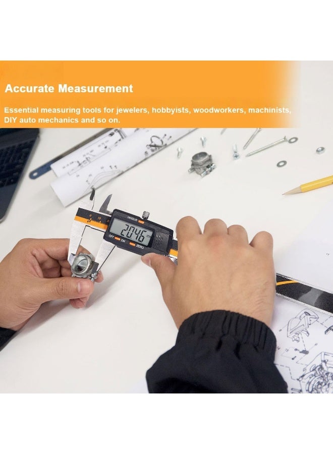NANAO مقياس فرنييه رقمي 0-6"/0-150 مم أداة قياس مع شاشة LCD تحويل بوصة مم كسر من الفولاذ المقاوم للصدأ إيقاف تلقائي ميكرومتر إلكتروني لقياس العمق الداخلي والخارجي والعمق والقياس المتدرج - Image 2