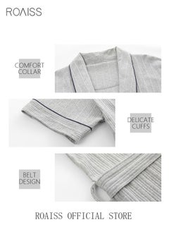 roaiss New Summer Men 3 Piece Set Pajamas Soft Cotton Home Suit Plus Size Sleepwear Short Sleeve Robe and Pajama Set Grey Pijamas  - Image 4