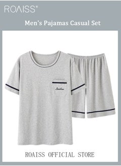 roaiss New Summer Men 3 Piece Set Pajamas Soft Cotton Home Suit Plus Size Sleepwear Short Sleeve Robe and Pajama Set Grey Pijamas  - Image 5