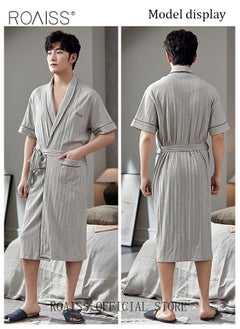 roaiss New Summer Men 3 Piece Set Pajamas Soft Cotton Home Suit Plus Size Sleepwear Short Sleeve Robe and Pajama Set Grey Pijamas  - Image 2
