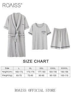 roaiss New Summer Men 3 Piece Set Pajamas Soft Cotton Home Suit Plus Size Sleepwear Short Sleeve Robe and Pajama Set Grey Pijamas  - Image 3