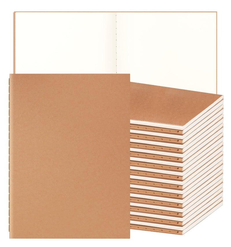 ALKALO 24 Pack A5 Blank Kraft Notebooks Bulk, Journaling Notebooks, Soft Cover Composition Notebook, 8.3x5.5 Inches 60 Pages Travel Journal Notebooks Set for Work, School, Student, Kids, Writing - Image 1