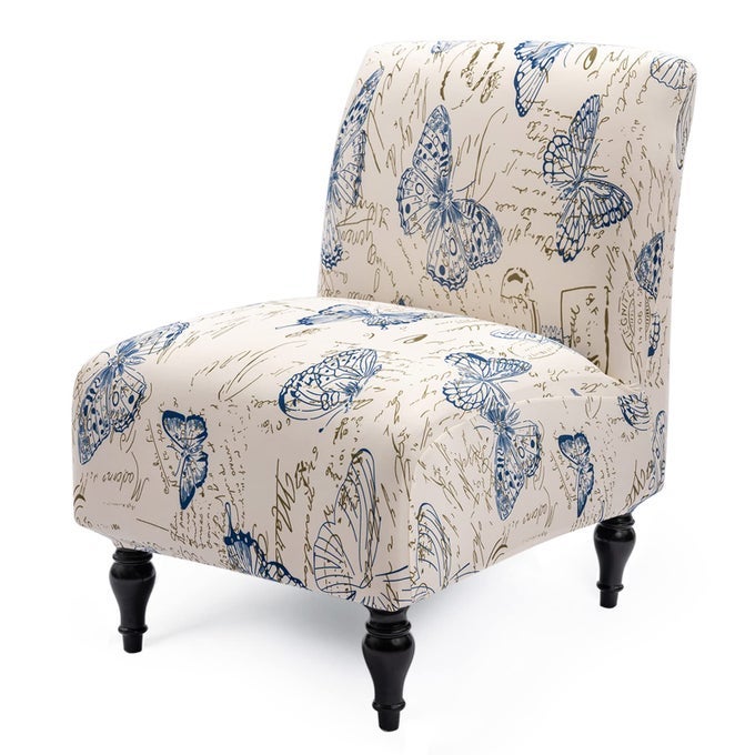 ARMLESS ACCENT SLIPPER CHAIR COVER SLIPCOVERSTRETCH SPANDEX PRINTED REMOVABLE NONSLIP SILP COVER FOR ACCENT CHAIR WITHOUT ARMS FOR LIVING DINING ROOMBEIGEBUTTERFLY1