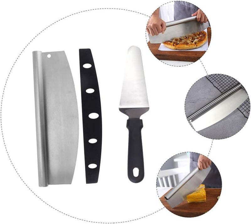 Pizza Cutter and Pizza Peel Set Stainless Steel with Pp Sheath Semi-circular Sharp Blade for Home Baking 2pcs Set - Image 3