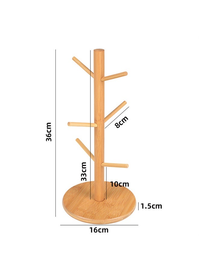 HOMESTAR Wooden Cup Holder, Coffee Cup Organiser, Cup Stand, Kitchen Coffee Mug Rack, Wooden Cup Holder, Table Coffee Mug Holder with 6 Hooks - Image 5