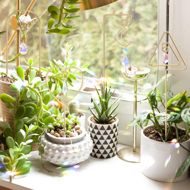 WellSign Small Trellis for Potted Plants Indoor with Colorful Crystal Sun Catcher, 14.17 Inch Metal Plant Lattice for Mini Potted Plant Decoration for Home Window Garden 4 Pack - Image 3
