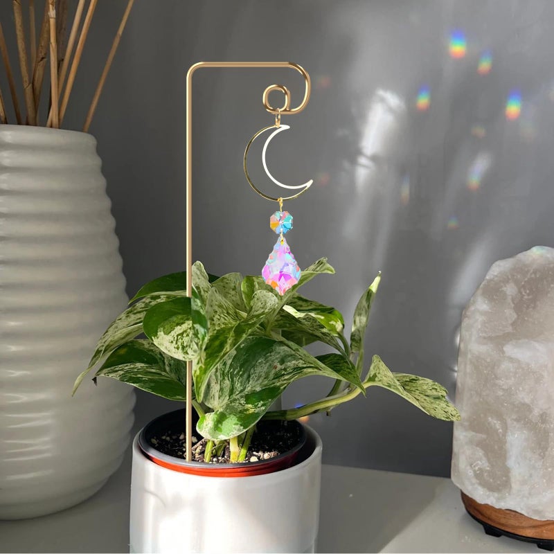 WellSign Small Trellis for Potted Plants Indoor with Colorful Crystal Sun Catcher, 14.17 Inch Metal Plant Lattice for Mini Potted Plant Decoration for Home Window Garden 4 Pack - Image 4