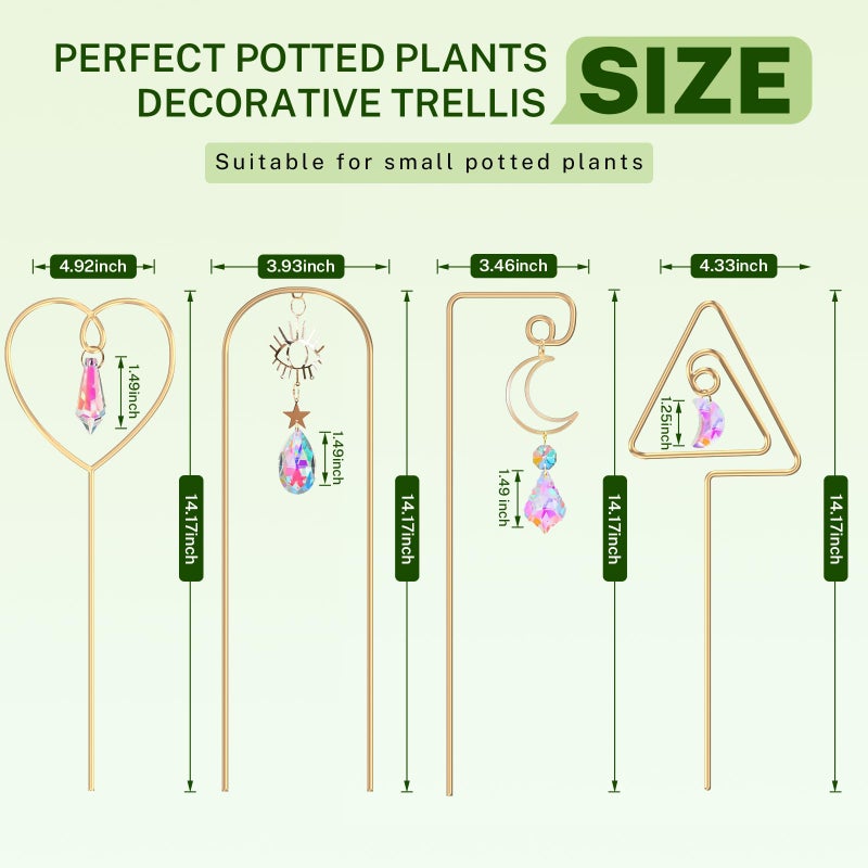 WellSign Small Trellis for Potted Plants Indoor with Colorful Crystal Sun Catcher, 14.17 Inch Metal Plant Lattice for Mini Potted Plant Decoration for Home Window Garden 4 Pack - Image 5