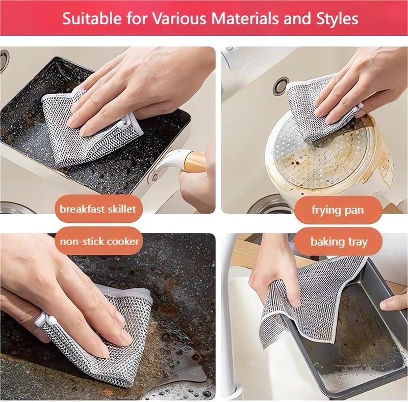 Cloudsell 4 Pack Non-Scratch Wire Dishcloth Sponge Pad & Gaps Cleaning Brush, Two Layer Steel Wire Dishwashing Scrub Sponges for Wet Dry, Easy Rinsing, Reusable, Wire Cleaning for Kitchen (Scrub Cloth, 4) - Image 3