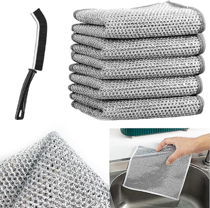 Cloudsell 4 Pack Non-Scratch Wire Dishcloth Sponge Pad & Gaps Cleaning Brush, Two Layer Steel Wire Dishwashing Scrub Sponges for Wet Dry, Easy Rinsing, Reusable, Wire Cleaning for Kitchen (Scrub Cloth, 4) - Image 1