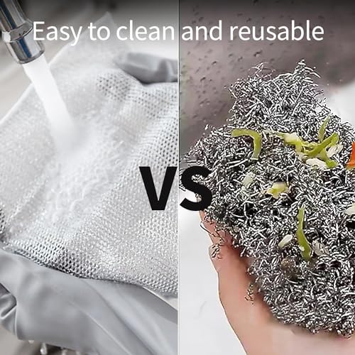 Cloudsell 4 Pack Non-Scratch Wire Dishcloth Sponge Pad & Gaps Cleaning Brush, Two Layer Steel Wire Dishwashing Scrub Sponges for Wet Dry, Easy Rinsing, Reusable, Wire Cleaning for Kitchen (Scrub Cloth, 4) - Image 5