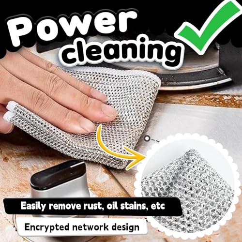 Cloudsell 4 Pack Non-Scratch Wire Dishcloth Sponge Pad & Gaps Cleaning Brush, Two Layer Steel Wire Dishwashing Scrub Sponges for Wet Dry, Easy Rinsing, Reusable, Wire Cleaning for Kitchen (Scrub Cloth, 4) - Image 4