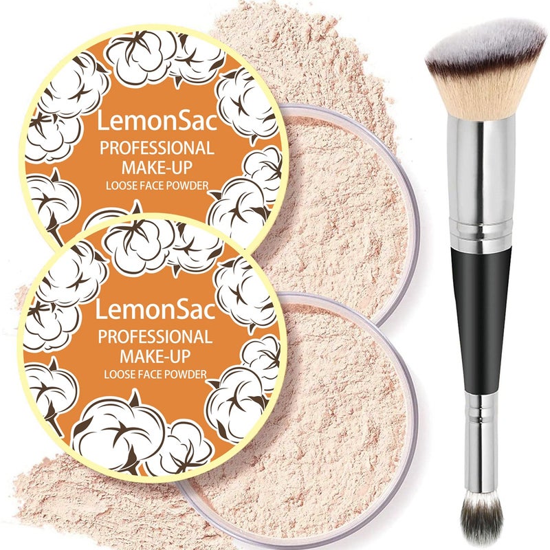2PCS Loose Face Powder Oil Control Minimizes Pores and Fine Lines Loose Baking Face Setting Powder Makeup Oil Control Soft Focus Effect Make Up Matte Ultra Flawless Finish04 Natural