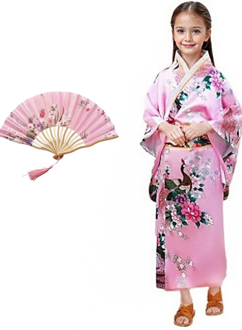 اللباس الياباني التقليدي رداء كيمونو للأطفال الفتيات الأطفال زي الحرير للطي مجموعة تأثيري للفتيات من 3-12 سنة - Image 1
