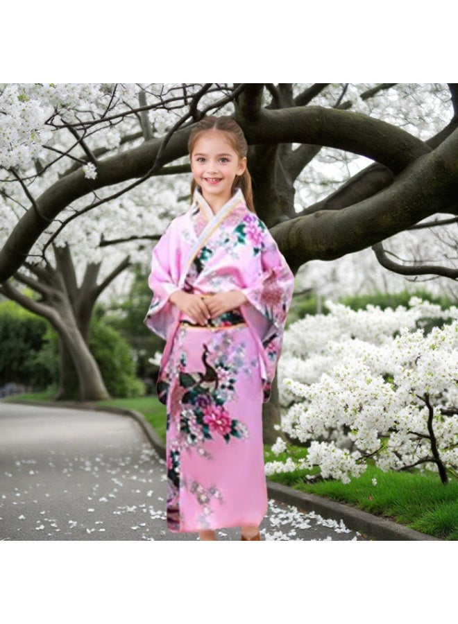 اللباس الياباني التقليدي رداء كيمونو للأطفال الفتيات الأطفال زي الحرير للطي مجموعة تأثيري للفتيات من 3-12 سنة - Image 2