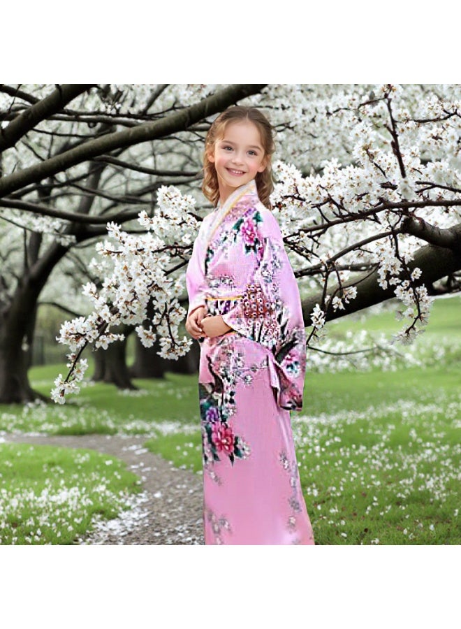 اللباس الياباني التقليدي رداء كيمونو للأطفال الفتيات الأطفال زي الحرير للطي مجموعة تأثيري للفتيات من 3-12 سنة - Image 3