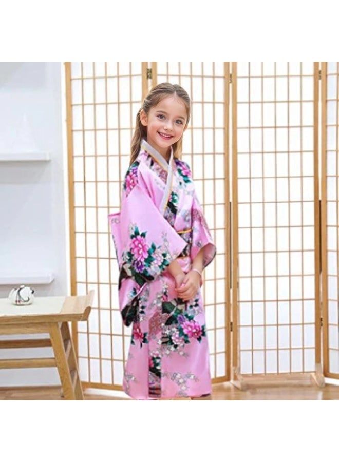 اللباس الياباني التقليدي رداء كيمونو للأطفال الفتيات الأطفال زي الحرير للطي مجموعة تأثيري للفتيات من 3-12 سنة - Image 4