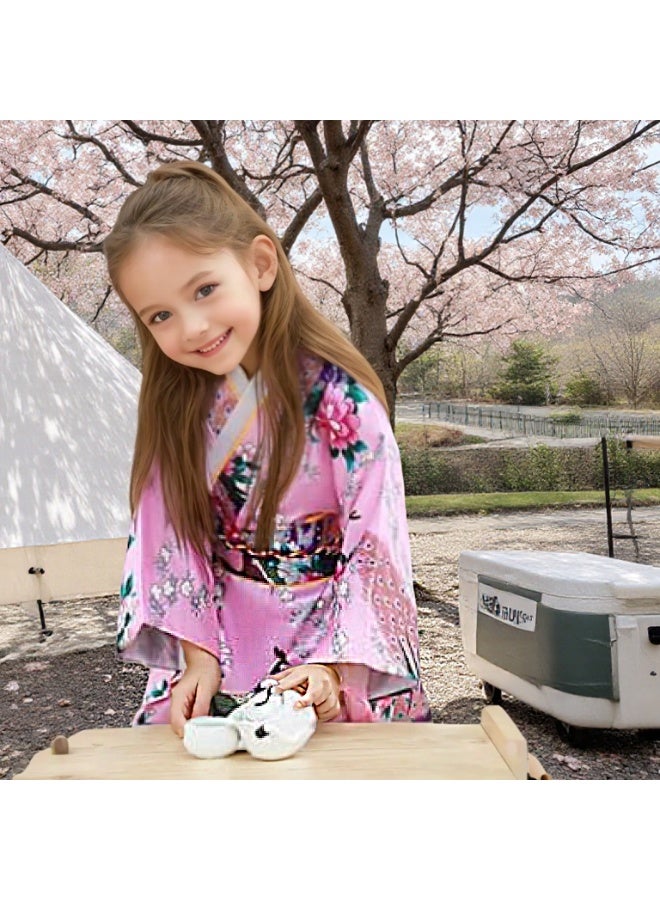 اللباس الياباني التقليدي رداء كيمونو للأطفال الفتيات الأطفال زي الحرير للطي مجموعة تأثيري للفتيات من 3-12 سنة - Image 5