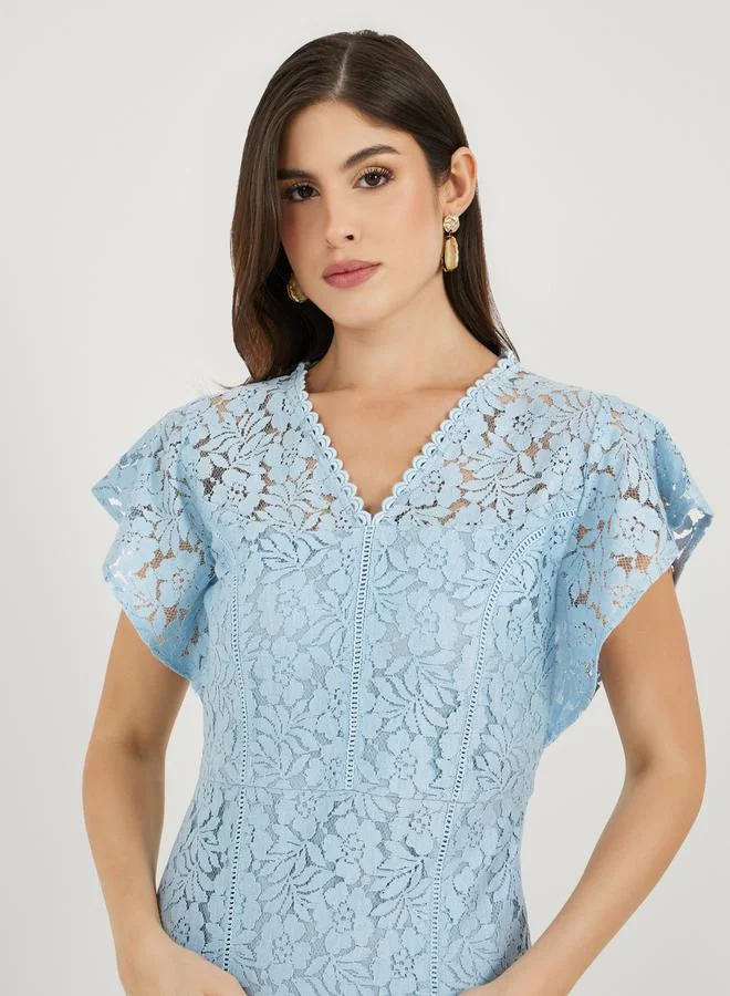 ستايلي Lace Flounce Midi Dress
