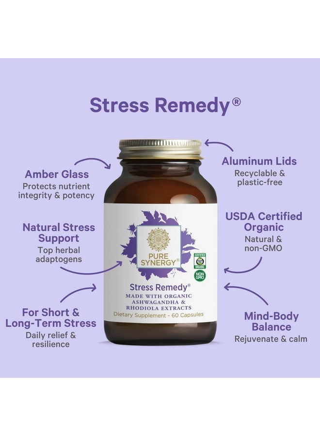 PURE SYNERGY Stress Remedy | Soothing Supplement with Ashwagandha | Organic Adaptogen Support from Rhodiola, Lemon Balm, and Holy Basil | for Stress Relief, Adrenal Health, and Mood (60 Capsules) - Image 3