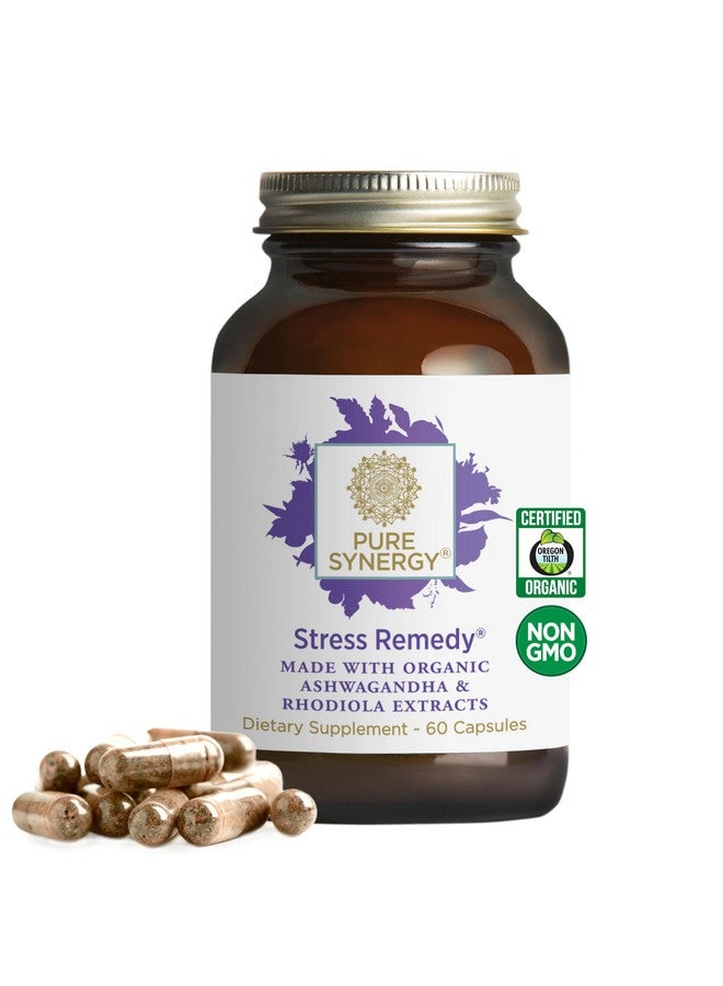 PURE SYNERGY Stress Remedy | Soothing Supplement with Ashwagandha | Organic Adaptogen Support from Rhodiola, Lemon Balm, and Holy Basil | for Stress Relief, Adrenal Health, and Mood (60 Capsules) - Image 1