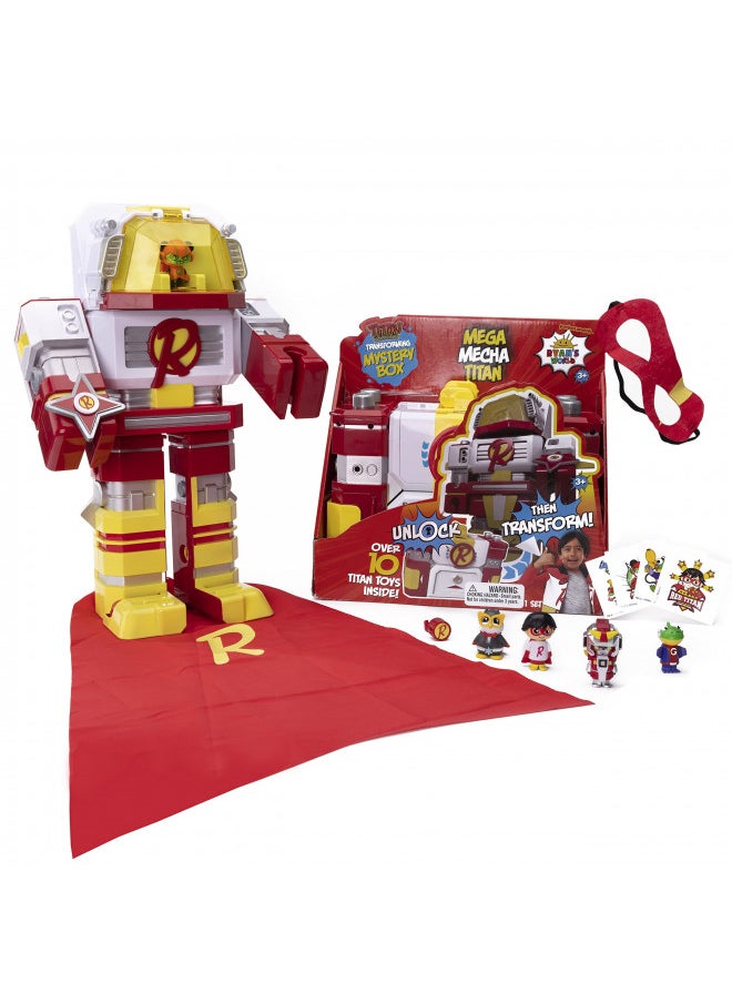 RYAN'S WORLD Mega Mecha Titan Robot; Chest transforms into Red Titan Robot; Contains 5 Micro Figures, a Spinner, Wearable Eye mask & Cape, and Stickers