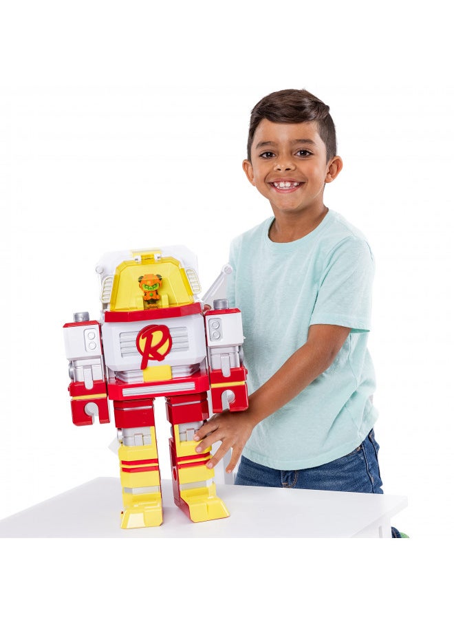 RYAN'S WORLD Mega Mecha Titan Robot; Chest transforms into Red Titan Robot; Contains 5 Micro Figures, a Spinner, Wearable Eye mask & Cape, and Stickers