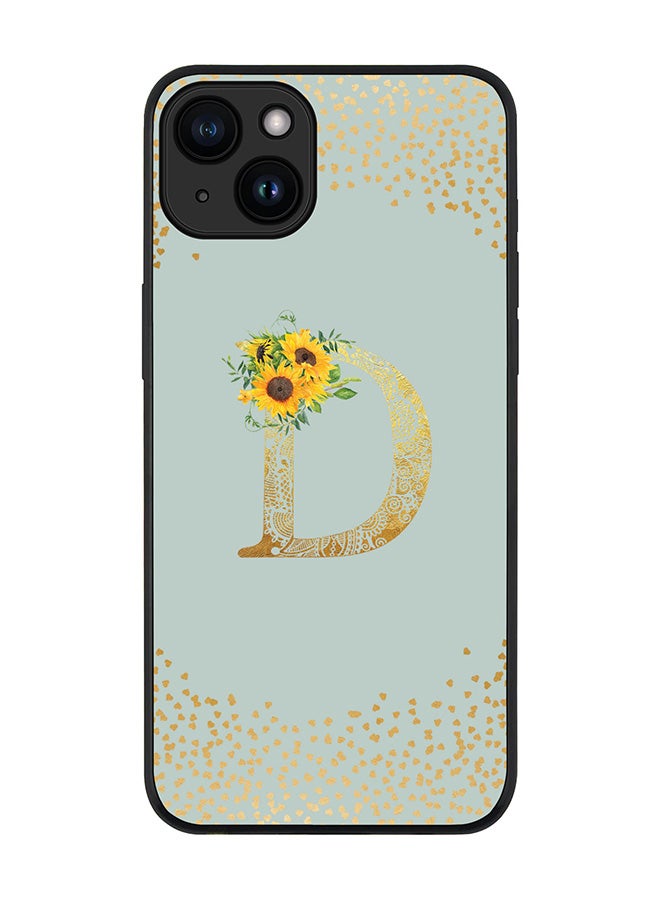 Stylizedd Cover for iPhone 15 Case Rugged Black Slim fit Flexible Protective Phone CasesCustom Monogram Initial Letter Floral Pattern Alphabet - D (Light Grey) - Image 1