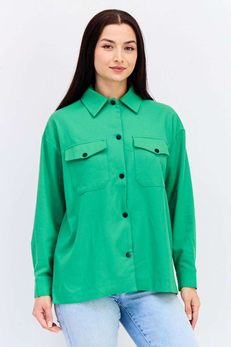 KOTON قميص نسائي بقصة عادية بأكمام طويلة، أخضر - Image 1