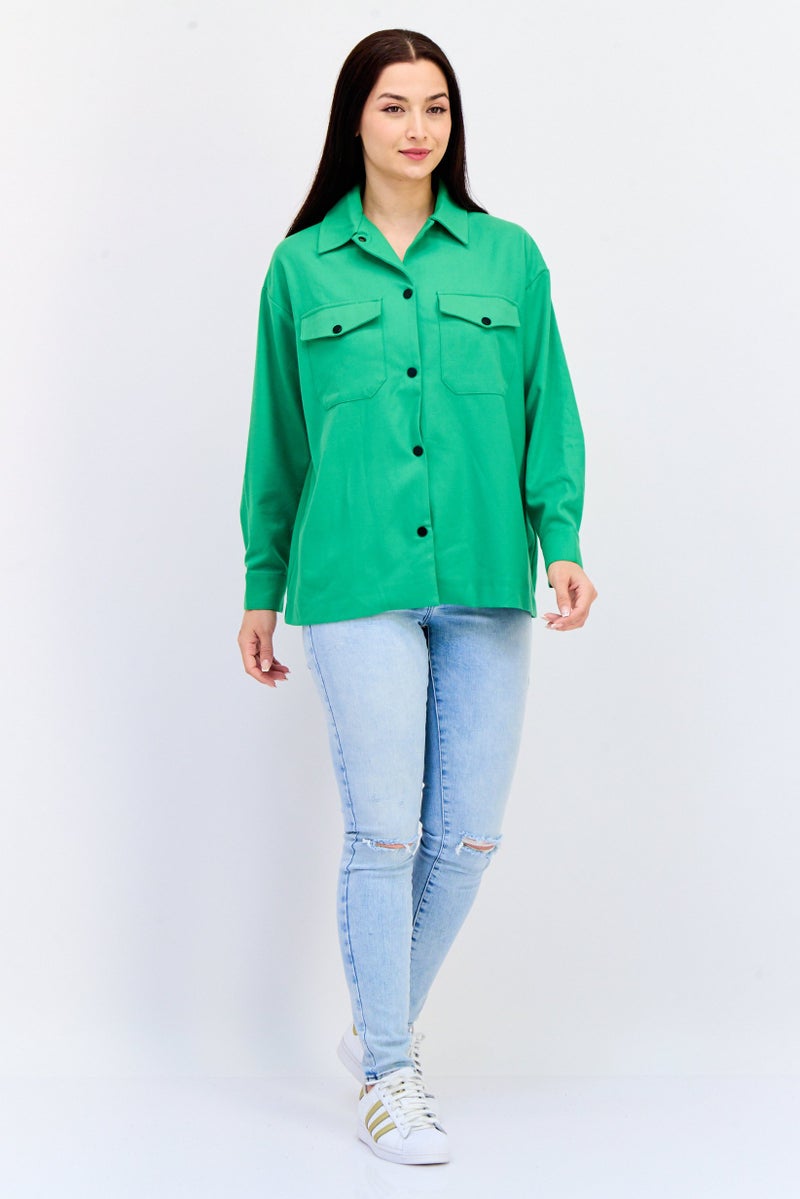KOTON قميص نسائي بقصة عادية بأكمام طويلة، أخضر - Image 4