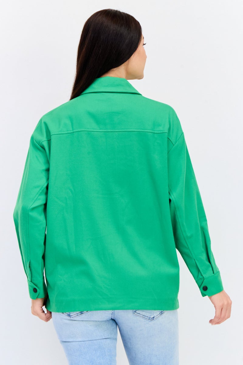 KOTON قميص نسائي بقصة عادية بأكمام طويلة، أخضر - Image 2