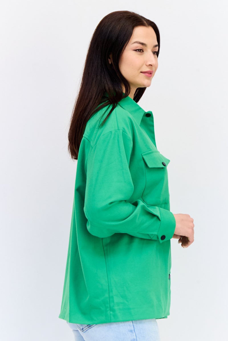 KOTON قميص نسائي بقصة عادية بأكمام طويلة، أخضر - Image 3