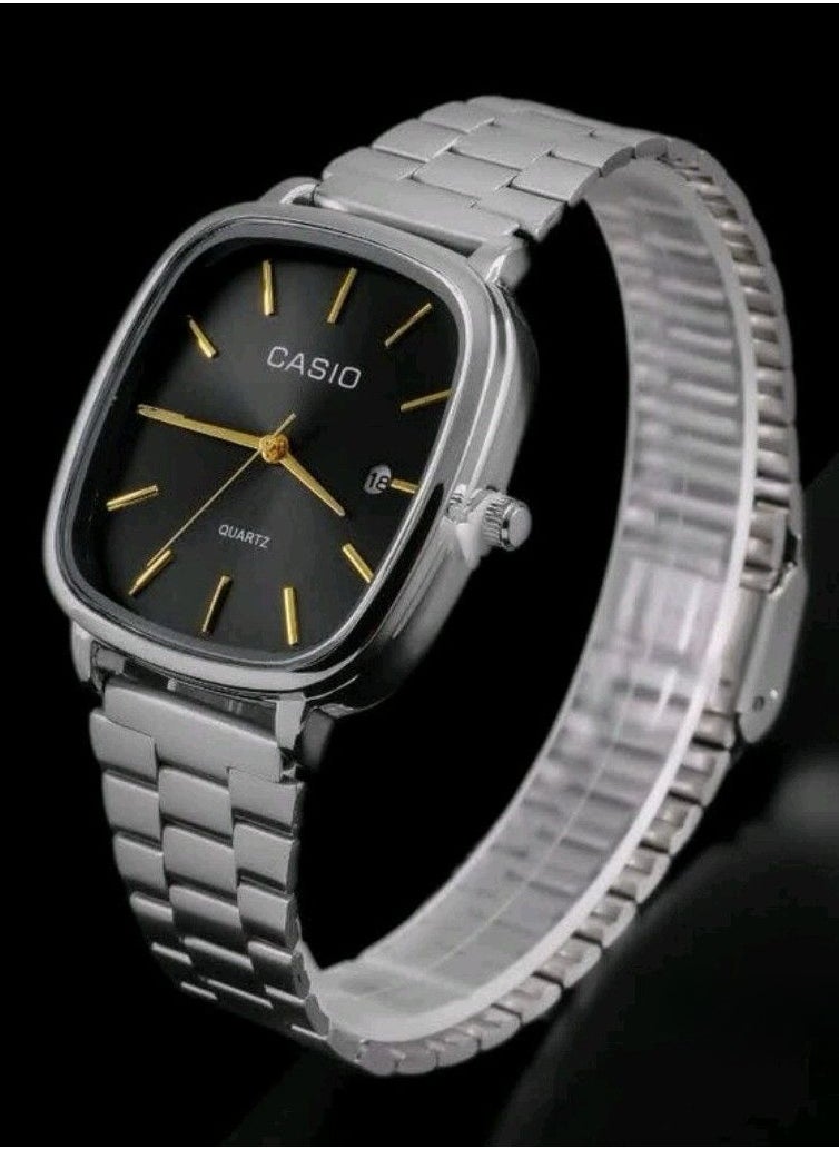 CASIO Casio Silver-Tone Quartz Watch with Black Dial  - Image 2